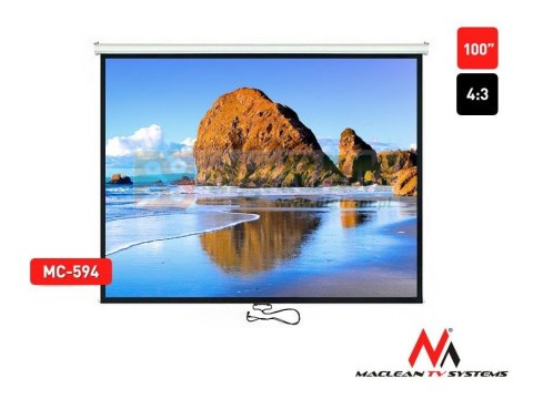 Ekran projekcyjny Maclean MC-594 100" 4:3 200x150 auto-lock biały matowy ściana lub sufit