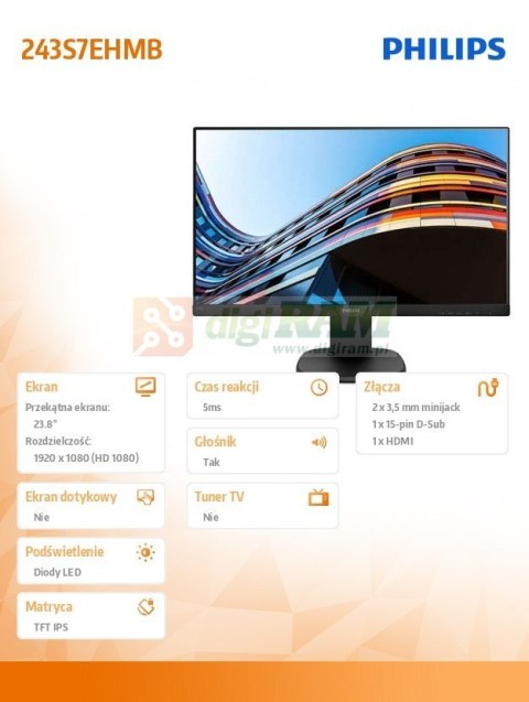 Monitor 23.8 243S7EHMB IPS HDMI Pivot Głośniki Monitor 23.8 243S7EHMB IPS HDMI Pivot Głośniki
