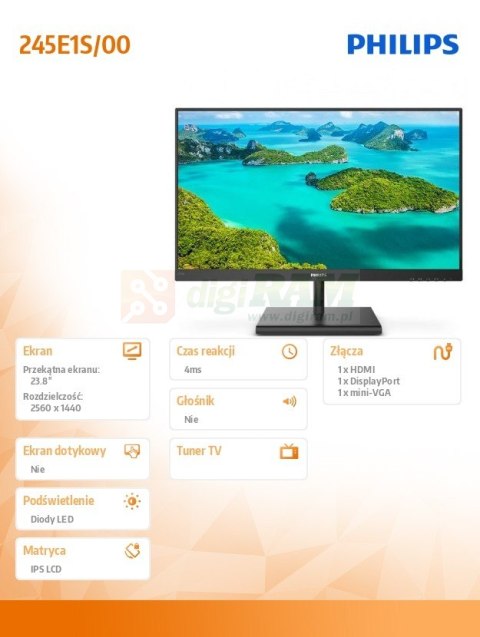 Monitor 245E1S 23.8'' IPS HDMI DP FreeSync Monitor 245E1S 23.8'' IPS HDMI DP FreeSync