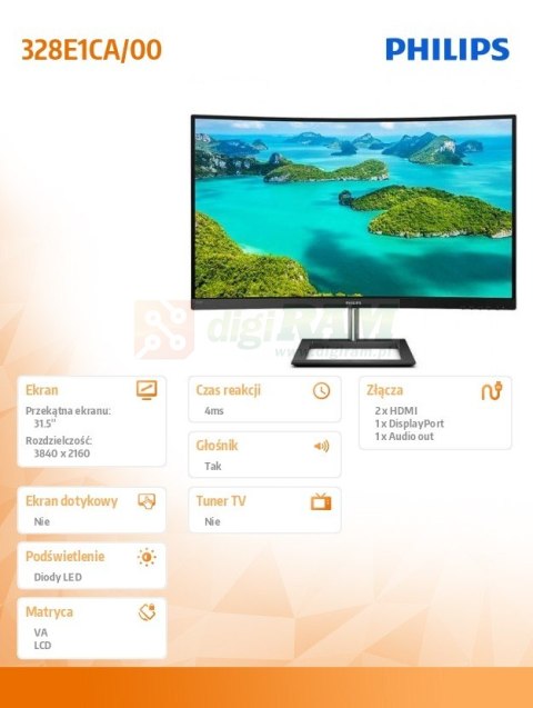 *Philips 328E1CA 31.5'' Curved VA 4K HDMIx2 DP *Philips 328E1CA 31.5'' Curved VA 4K HDMIx2 DP