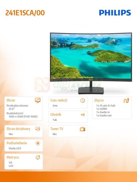 Monitor 241E1SCA 23.6 cali VA HDMI Głośniki Monitor 241E1SCA 23.6 cali VA HDMI Głośniki
