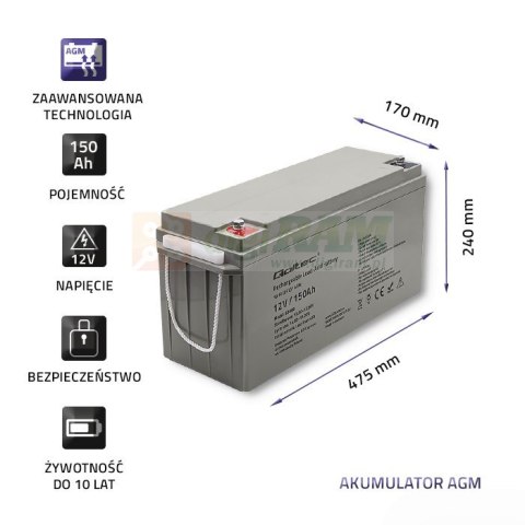 Akumulator AGM | 12V | 150Ah | max. 2250A Akumulator AGM | 12V | 150Ah | max. 2250A