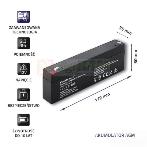 Akumulator AGM | 12V | 2.3Ah | max. 34.5A Akumulator AGM | 12V | 2.3Ah | max. 34.5A