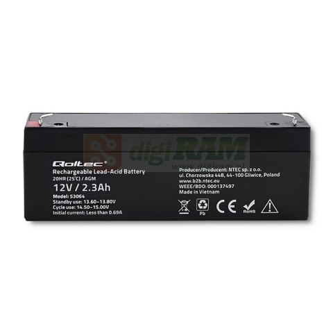 Akumulator AGM | 12V | 2.3Ah | max. 34.5A Akumulator AGM | 12V | 2.3Ah | max. 34.5A