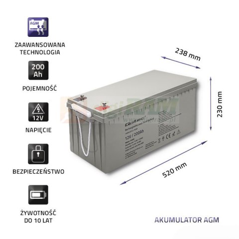 Akumulator AGM | 12V | 200Ah | max. 3000A Akumulator AGM | 12V | 200Ah | max. 3000A