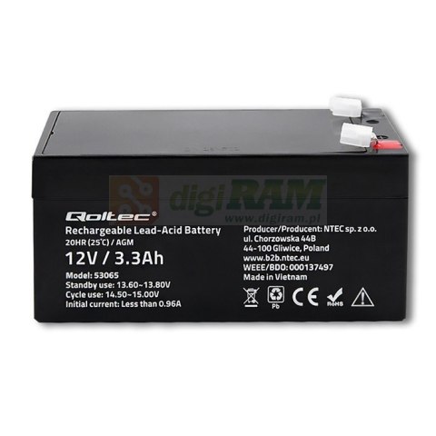 Akumulator AGM | 12V | 3.3Ah | max. 49.5A Akumulator AGM | 12V | 3.3Ah | max. 49.5A