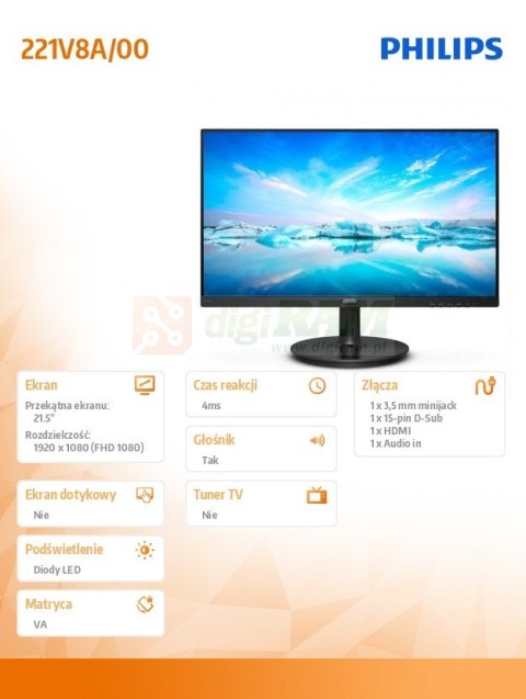 Monitor 221V8A 21.5 cali VA HDMI Głośniki Monitor 221V8A 21.5 cali VA HDMI Głośniki