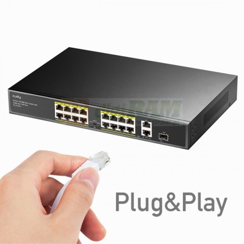 Przełącznik FS1018PS1 16xFE PoE+ 200W 1xSFP Przełącznik FS1018PS1 16xFE PoE+ 200W 1xSFP