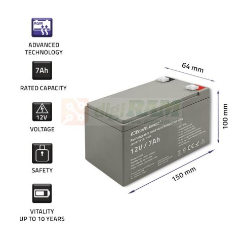 Akumulator AGM | 12V | 7Ah | max. 105A | Security Akumulator AGM | 12V | 7Ah | max. 105A | Security