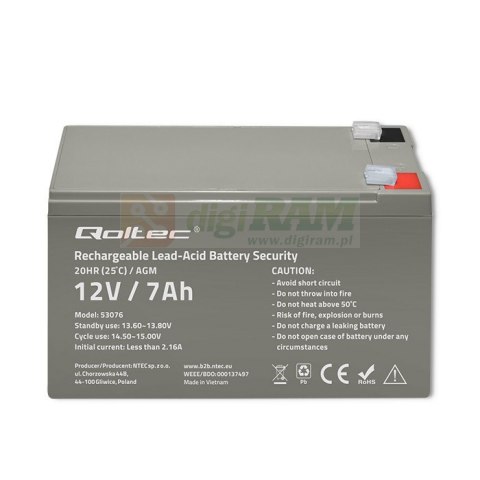 Akumulator AGM | 12V | 7Ah | max. 105A | Security Akumulator AGM | 12V | 7Ah | max. 105A | Security