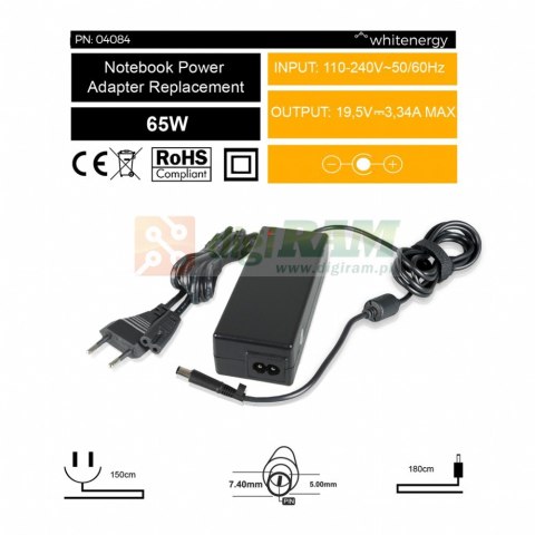 Zasilacz 19.5V | 3.34A 65W wtyk 7.4*5.0mm + pin Dell 04084 Zasilacz 19.5V | 3.34A 65W wtyk 7.4*5.0mm + pin Dell 04084