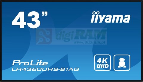 Monitor wielkoformatowy 43 cale LH4360UHS-B1AG matowy 24h/7 500(cd/m2) VA 3840 x 2160 UHD(4K) Android.11 Wifi CMS(iiSignage2)
