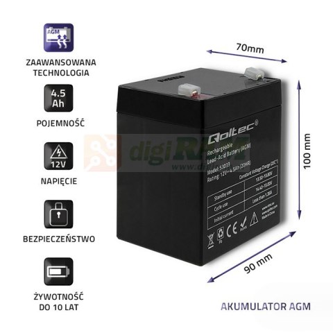 Akumulator AGM | 12V | 4.5Ah | max.1.35A Akumulator AGM | 12V | 4.5Ah | max.1.35A