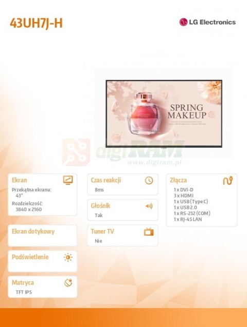 Monitor wielkoformatowy 43UH7J-H 700cd/m2 UHD 24/7