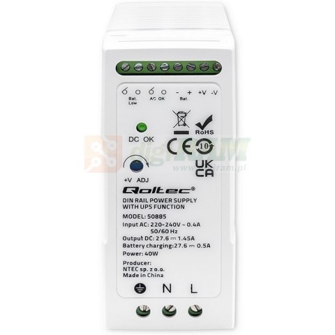 Zasilacz na szynę DIN z funkcją UPS | 40W
