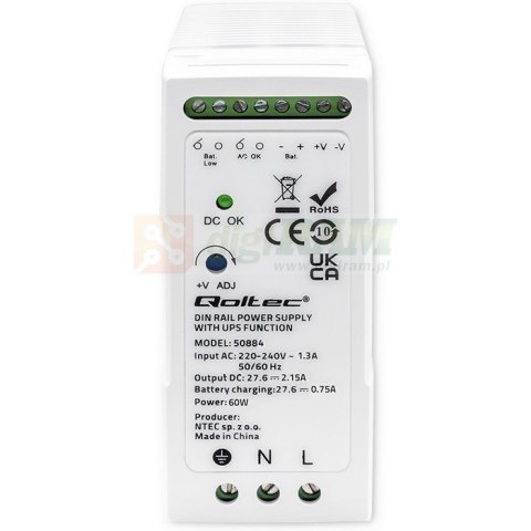 Zasilacz na szynę DIN z funkcją UPS | 60W