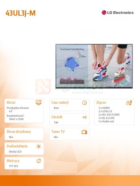 Monitor wielkoformatowy 43UL3J-M 43 cale UHD IPS 16/7 300cd/m2