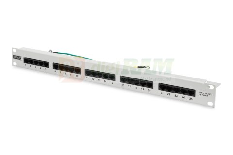 Panel krosowy ISDN 19" 25x RJ45 (8P4C), LSA poziom, kat.3, nieekranowany, 1U, szary