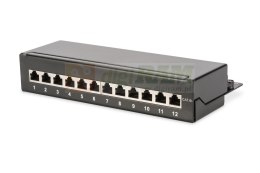 Panel krosowy desktop 12x RJ45, LSA poziom, kat.6A, ekranowany, czarny, prowadnica kabli