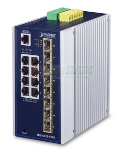 PLANET IP30 Industrial L3 8-Port switch zarządzalny Gigabit Ethernet (10/100/1000) Niebieski, Biały
