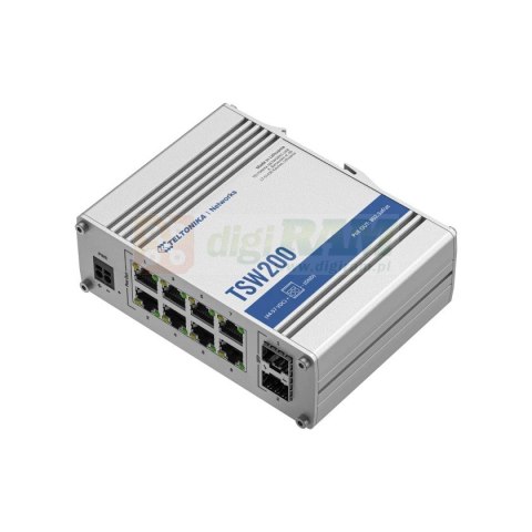 Przełącznik przemysłowy TSW200 2xSFP 8xGigabit Ethernet 8xPoE+DIN Przełącznik przemysłowy TSW200 2xSFP 8xGigabit Ethernet 8xPoE+DIN