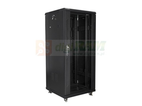 Szafa rack Lanberg FF01-6627-12B (27U; 19''; 1390mm / 600mm / 600 mm; stojąca; Szklane; 800 kg; kolor czarny)