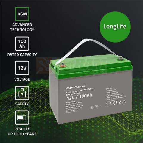 Akumulator AGM | 12V | 100Ah | max.30A Akumulator AGM | 12V | 100Ah | max.30A