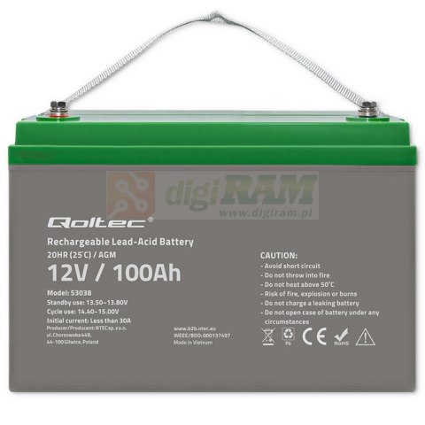 Akumulator AGM | 12V | 100Ah | max.30A Akumulator AGM | 12V | 100Ah | max.30A