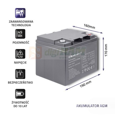 Akumulator AGM | 12V | 45Ah | max. 13.5A Akumulator AGM | 12V | 45Ah | max. 13.5A