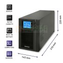 Zasilacz awaryjny UPS, on-line, czysta fala sinusoidalna, 1KVA, 800W, LCD, USB