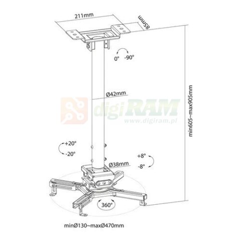 Uchwyt sufitowy do projektora CL25-540BL1 Uchwyt sufitowy do projektora CL25-540BL1