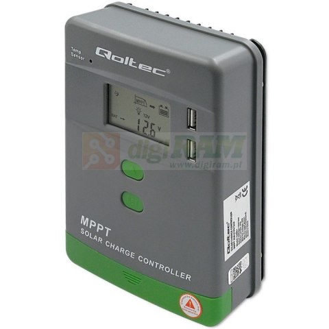 Qoltec Solarny regulator ładowania MPPT z czujnikiem temperatury 20A |12V / 24V | LCD | 2 x USB