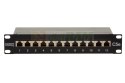 Digitus Panel krosowy (patch panel) 10'' 12x RJ45, LSA poziom, kat.5e, ekranowany, 1U, czarny, prowadnica kabli