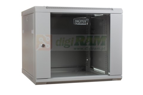 Szafa sieciowa wisząca 19" 9U rack 600x450, drzwi szyba, szary, niedzielona, niezłożona, 60kg