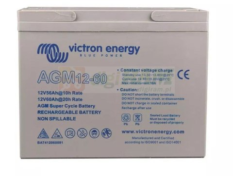 Akumulator ołowiowy Victron Energy Deep Cycle, AGM, 12 V, 60 Ah (BAT412550084)