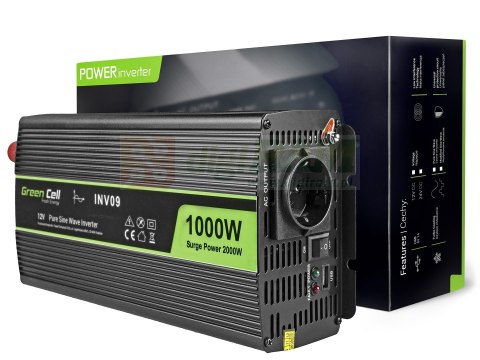 GREEN CELL PRZETWORNICA INV09 12V-230V 1000W/2000W CZYSTA SINUSOIDA