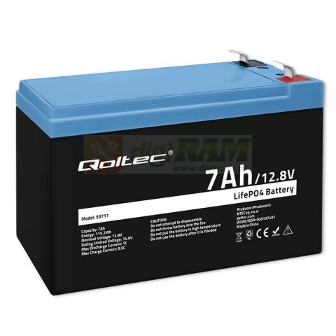 Qoltec Akumulator LiFePO4 Litowo-Żelazowo-Fosforanowy | 12.8V | 7Ah | 89.6Wh | BMS