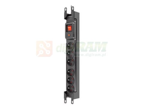 Armac M6 Rack 19" | Listwa zasilająca | przeciwprzepięciowa, 6 gniazd, przewód 1.5m, czarna