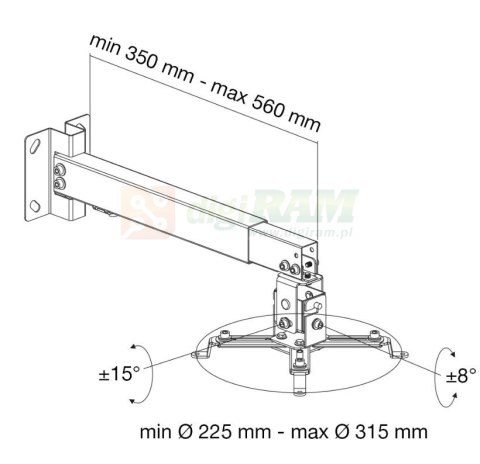 Uchwyt ścienno-sufitowy do projektora 43-65cm, 20kg