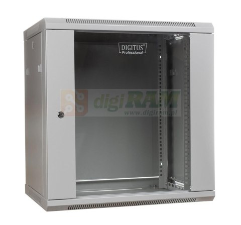 Szafa sieciowa wisząca 19" 12U rack 600x600, drzwi szyba, szary, niedzielona, niezłożona, 60kg