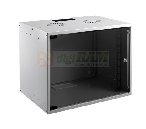 MIRSAN SZAFA RACK 19" WISZĄCA 9U 400MM SZARA SZKLANE DRZWI FLAT PACK ( DO SAMODZIELNEGO MONTAŻU )