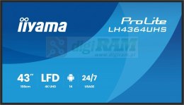 Monitor 43 cale LH4364UHS-B1AG 24/7,VA,ANDROID14,4K,500cd,4000:1,2xHDMI,USB-C,RJ45, RS-232c, IR, 2x10W, 2xUSB, UCHWYT ŚCIENNY