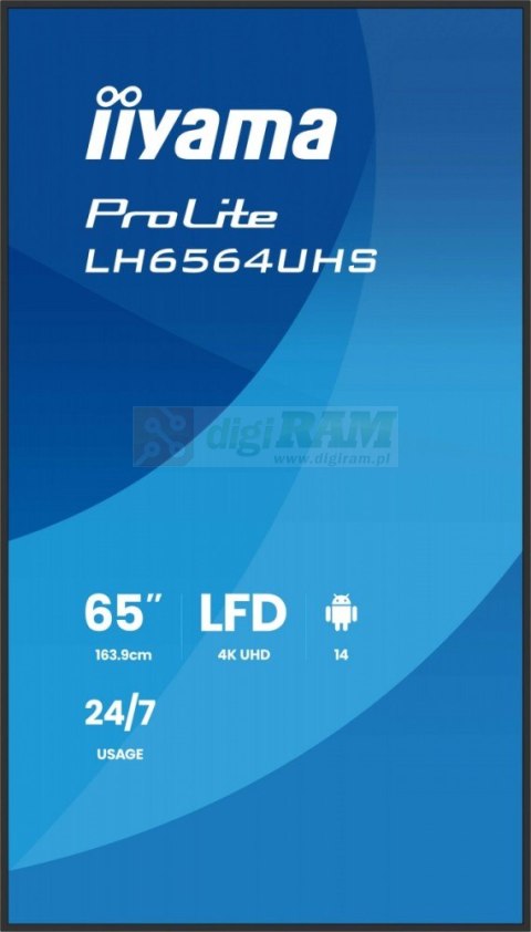Monitor 65 cali LH6564UHS-B1AG, 24/7,VA,ANDROID14,4K,500cd,5000:1, 2xHDMI ,USB-C,RJ45, RS-232c, IR, 2x10W, 2xUSB, UCHWYT ŚCIE