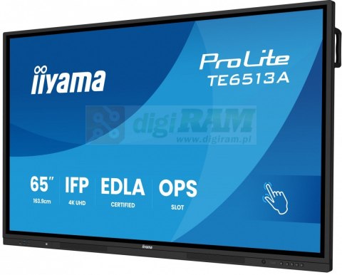 Monitor 65 cali TE6513A-B1AG INFRARED,40pkt,IPS,4K,7H,450cd/m2, WiFi,USB, ANDROID 14, Google EDLA,2x20W, UCHWYT CIENNY