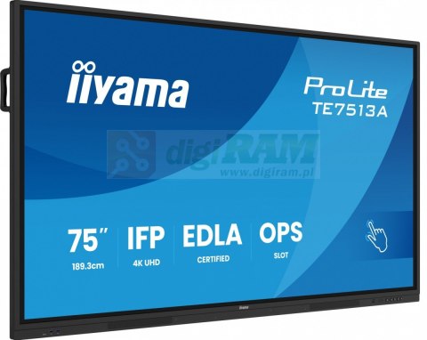 Monitor 75 cali TE7513A-B1AG INFRARED,40pkt,IPS,4K,7H,450cd/m2, WiFi,USB, ANDROID 14, Google EDLA,2x20W, UCHWYT CIENNY