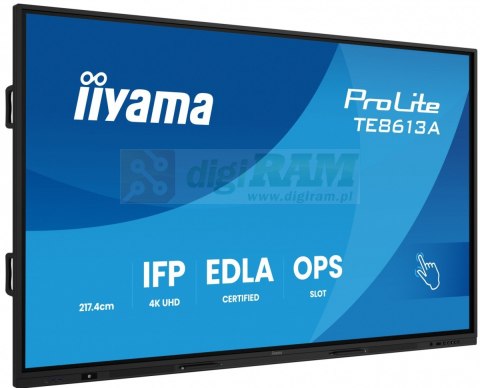 Monitor 86 cali TE8613A-B1AG INFRARED,40pkt,IPS,4K,7H,450cd/m2, WiFi,USB, ANDROID 14, Google EDLA,2x20W, UCHWYT CIENNY