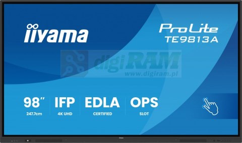 Monitor 98 cali TE9813A-B1AG INFRARED,40pkt,IPS,4K,7H,450cd/m2, WiFi,USB, ANDROID 14, Google EDLA,2x20W, UCHWYT CIENNY