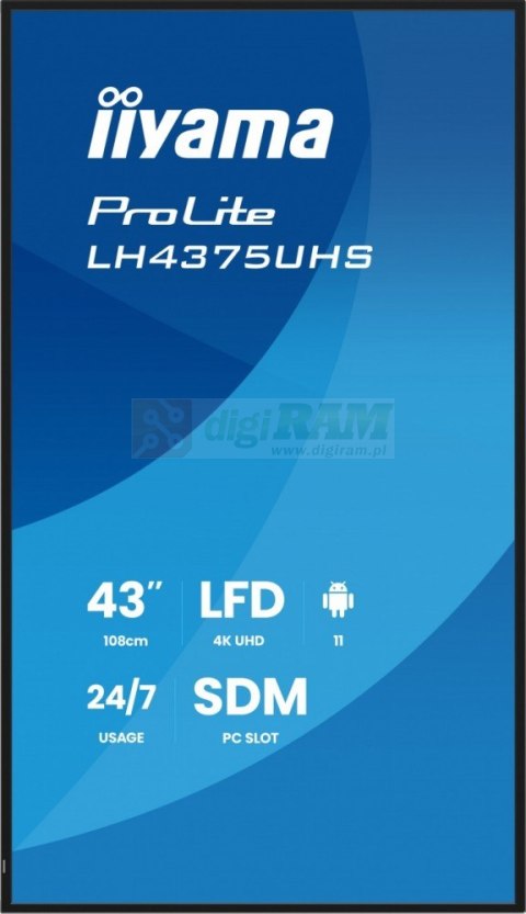 Monitor 43 cale LH4375UHS-B2AG,24/7,IPS,ANDROID.11,4K, WiFi, iiSignage2, FailOver, EShare, 24/7, full daisy chain