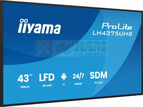 Monitor 43 cale LH4375UHS-B2AG,24/7,IPS,ANDROID.11,4K, WiFi, iiSignage2, FailOver, EShare, 24/7, full daisy chain