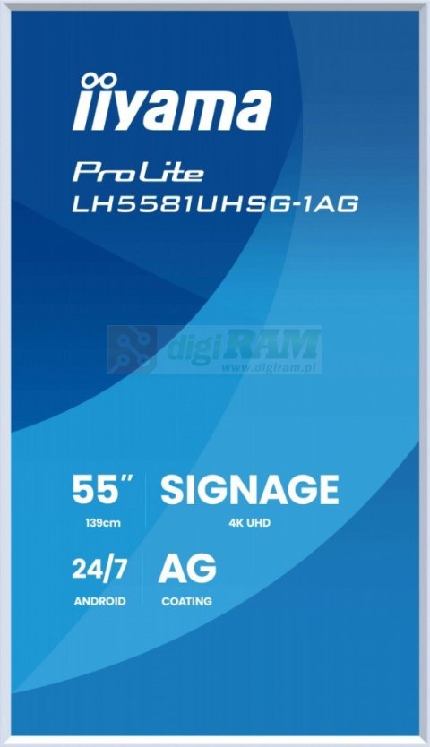 Monitor 55 cali LH5581UHSG-1AG 24/7,VA,ANDROID 14,4K, 2x10W, WiFi, UCHWYT CIENNY, 2xHDMI, USB-C, RJ45, IR, 2xUSB, WHITE